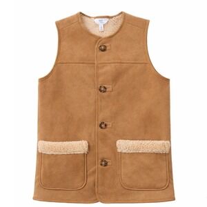 Time and Tru Womens Faux Suede Sherpa Lined Vest Brown Camel Small 4-6‎ NWT
